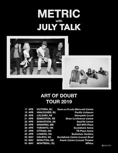 Metric with July Talk Announce Art of Doubt Tour 2019