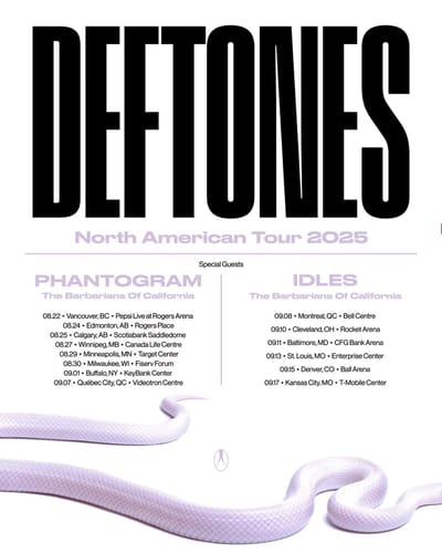 Deftones Extend 2025 North American Tour With Second Leg In Arenas Throughout US And Canada