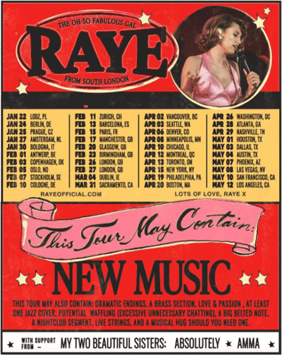 Raye Announces ‘This Tour May Contain New Music’ – 40-Date 2026 Headline Tour
