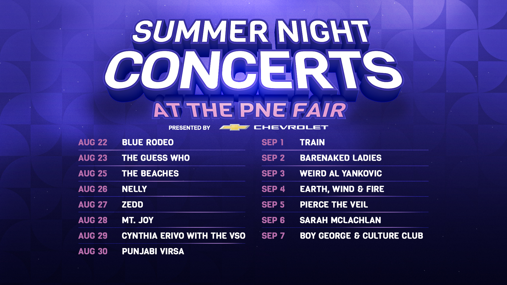 PNE Summer Night Concerts 2026 Lineup Announced: Blue Rodeo, Earth, Wind & Fire, Cynthia Erivo With the VSO, and More