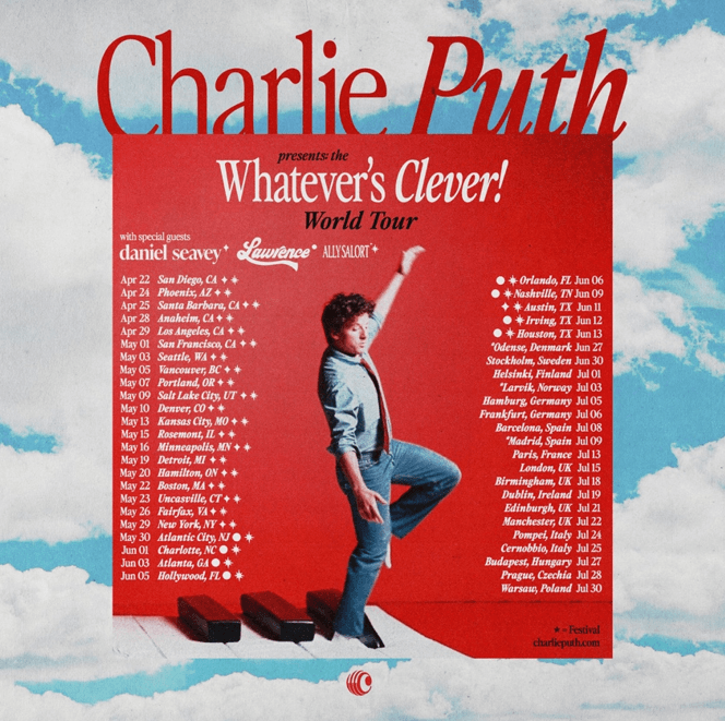 Charlie Puth Announces Whatever’s Clever! World Tour
