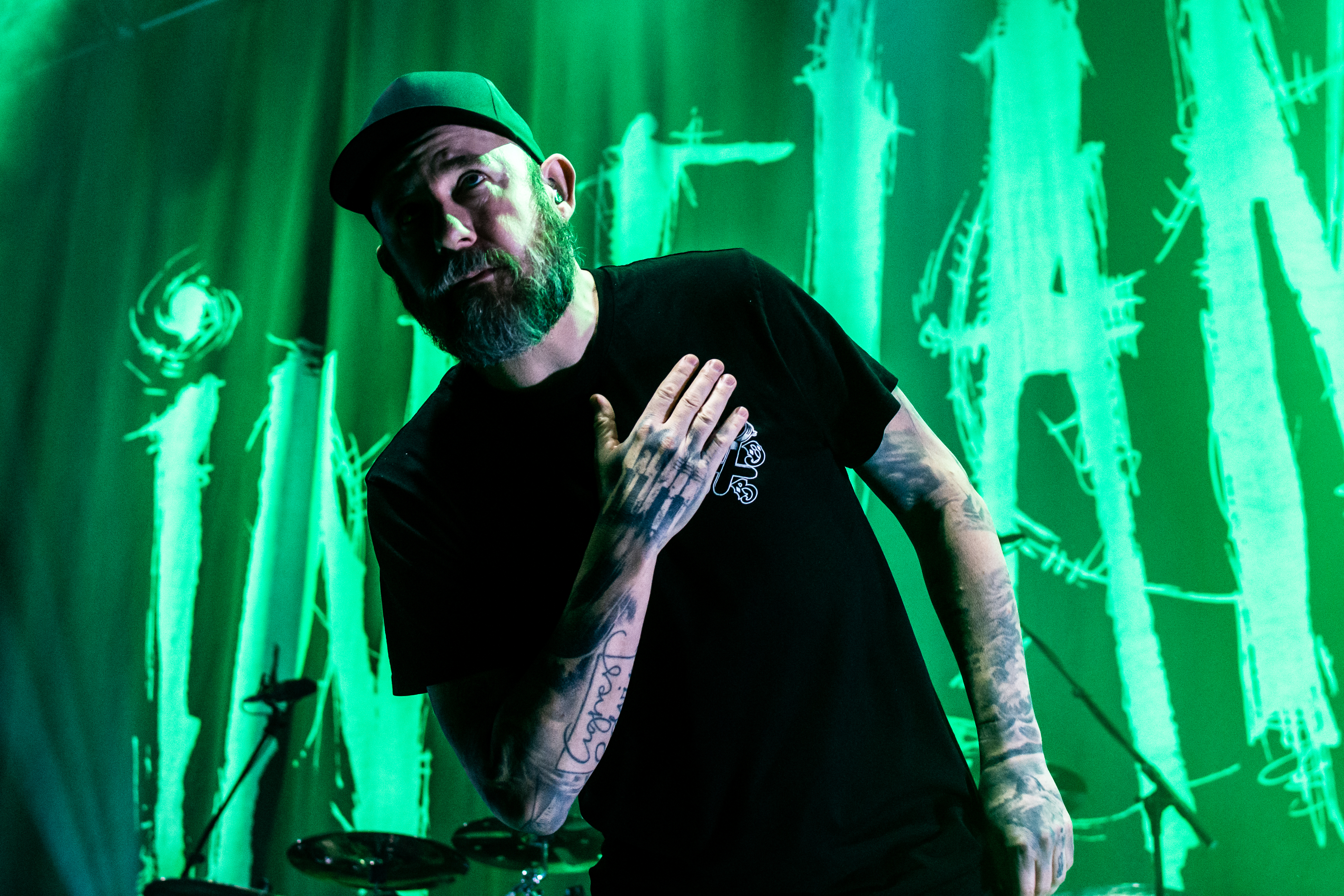 In Flames performing at Doug Mitchell Thunderbird Sports Centre, Vancouver - concert photography by Michael Caswell